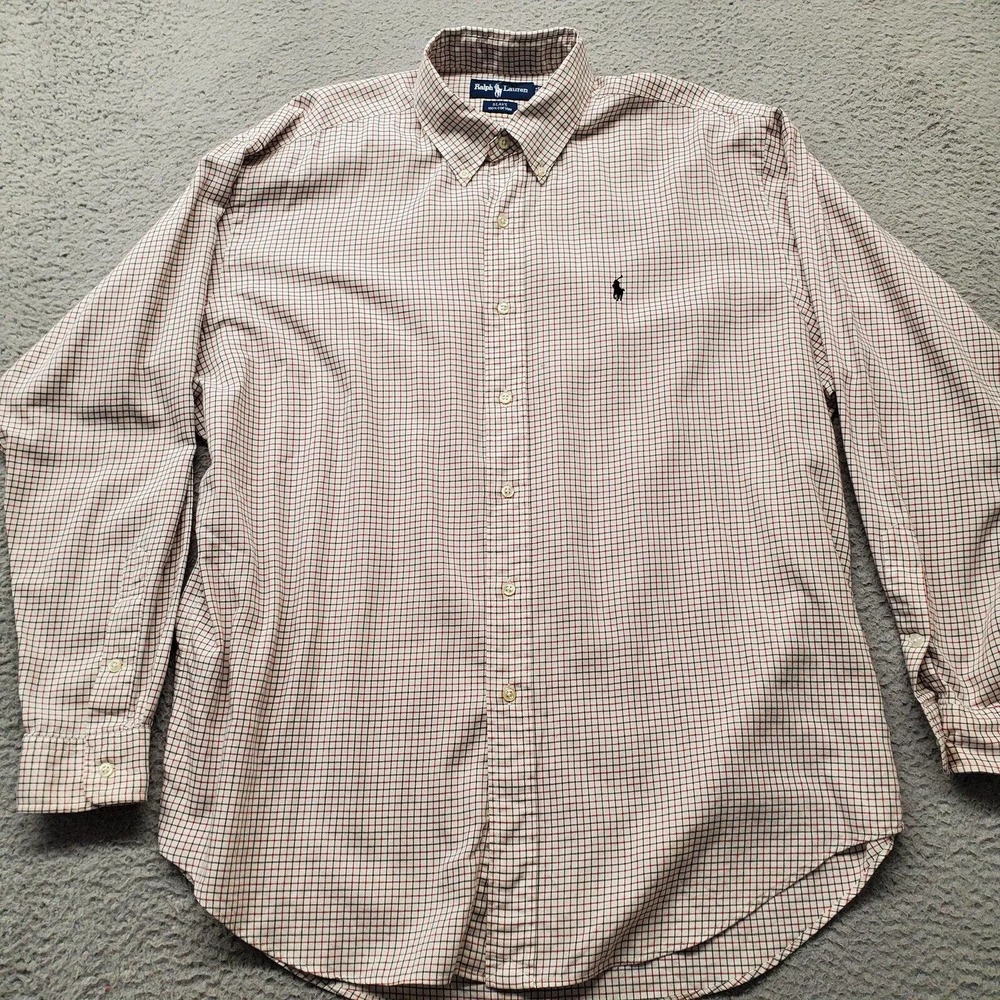 Ralph Lauren Shirt Mens Large Tan Check Blake Long Sleeve Preppy Classiccore